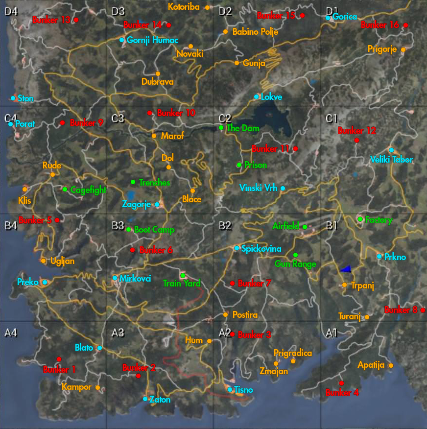 SCUM : Carte des Bunkers, villes et postes de police - Breakflip